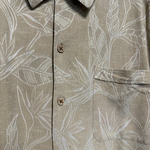 Caribbean Joe Hawaiian Button Up Shirt L 100% Silk Khaki Tropical Print XXL - Picture 3 of 11